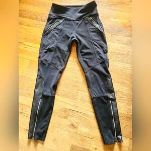 ATHLETA Sz S Luxe Ponte Leggings Pants Black Faux Leather